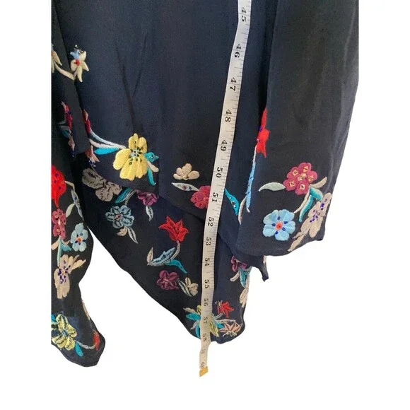 Calypso St. Barth Rodru Floral Embroidered Maxi Silk Dress Handkerchief Hem XL - Picture 10 of 15